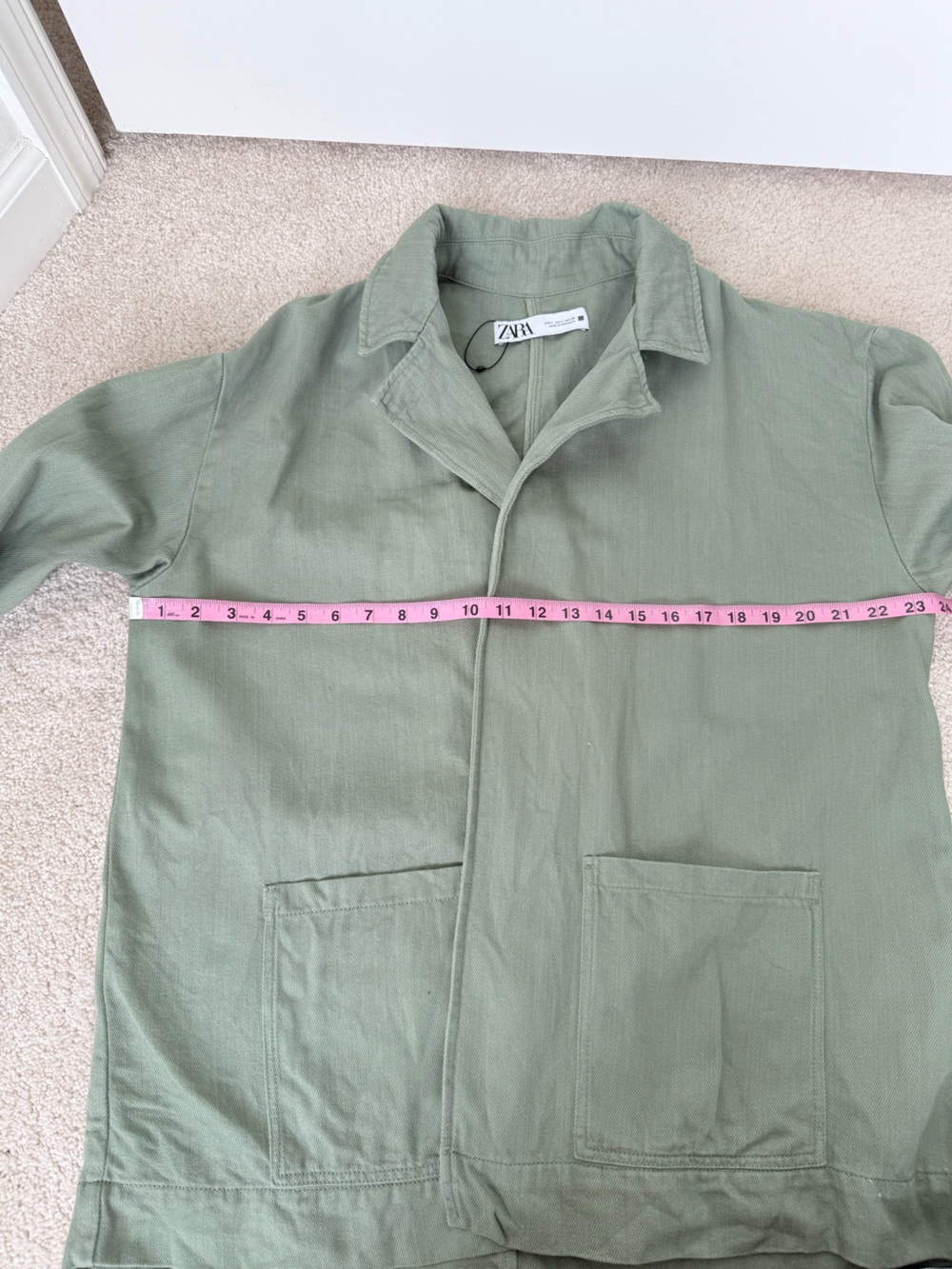 Zara Sage Green Utility Denim Jacket with Front Pockets - Picture 7 of 10